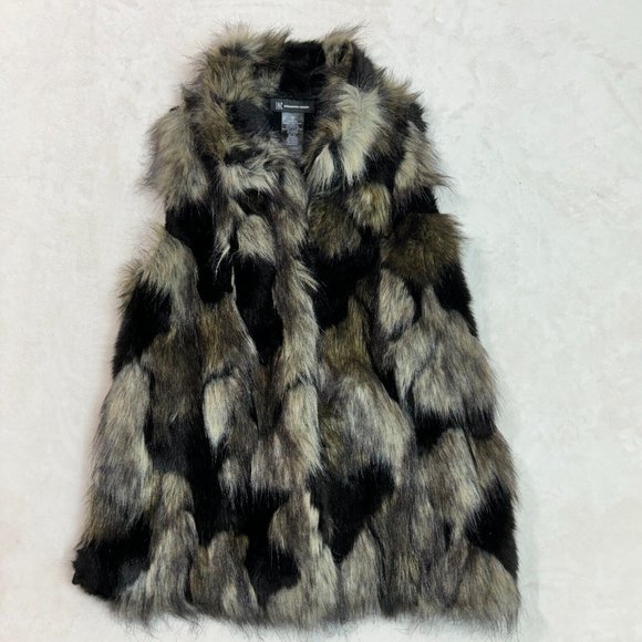 INC International Concepts Women's S/P Faux Fur Vest Ribbed Knit Back Black - Picture 4 of 16